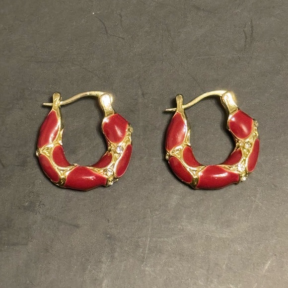 T.J.Maxx Jewelry - Red and Gold Hoop Earrings with Rhinestones